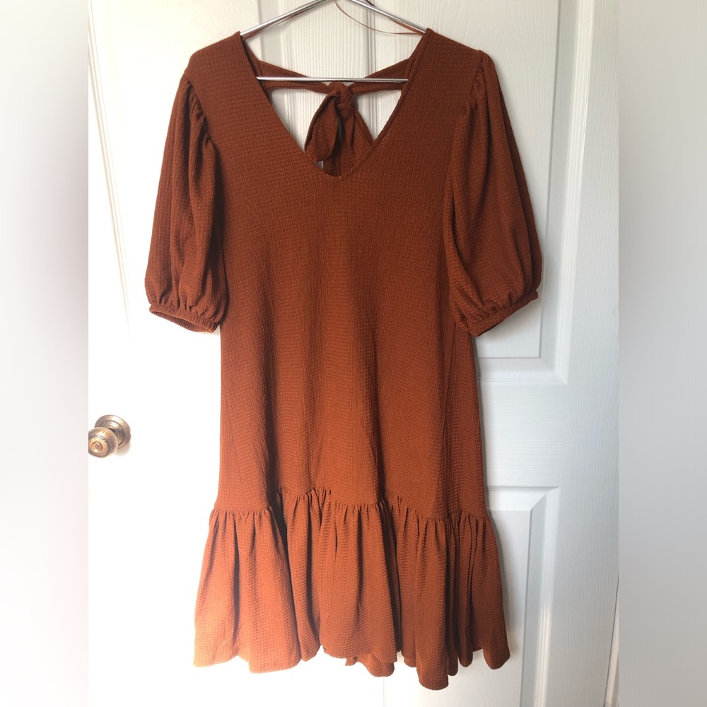 Gibson Latimer Puff Sleeve Brown Dress Size M NWT
